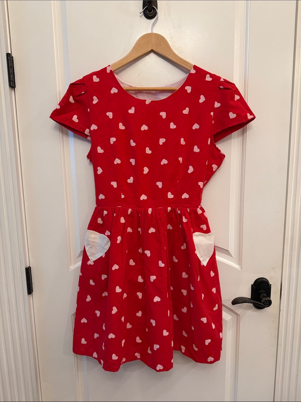 Handmade Red Heart Print Pocket Dress M/L